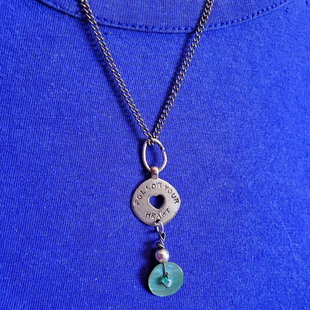 20" Gunmetal Inspirational Button Pendant Necklace